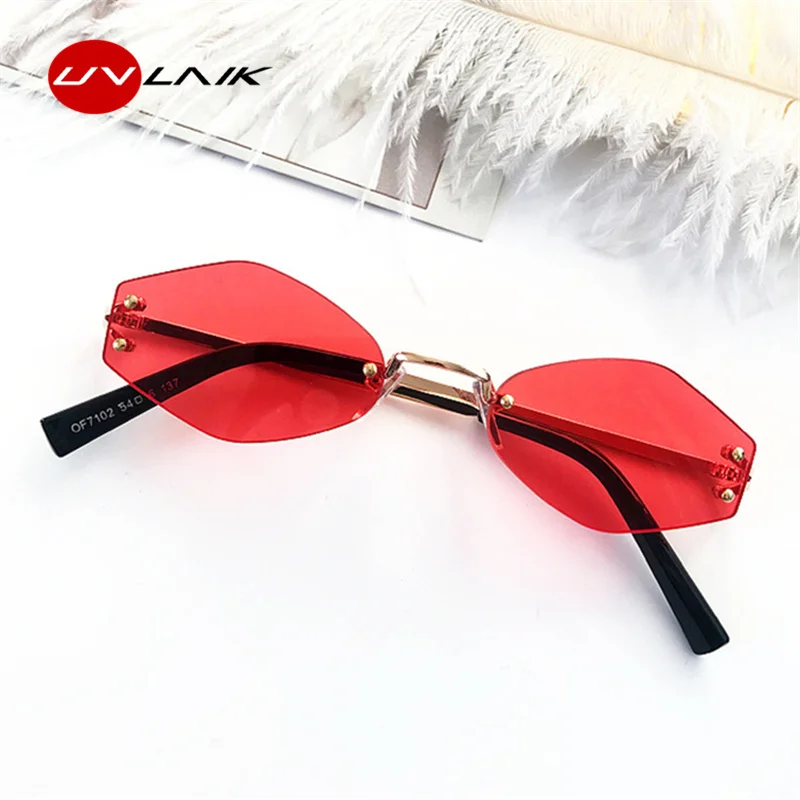 

UVLAIK Small Oval Sunglasses for Women Retro Metal Frame Red Eyeglasses Prismatic Vintage Small Round Sun Glasses Female