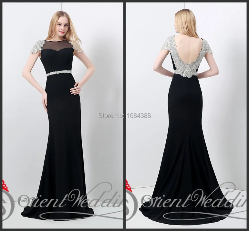 Actual Image Free Shipping Black Sheath Formal Evening Dresses Sheer