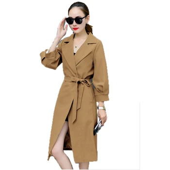 

Autumn winter trench coat women 2XL plus size loose Khaki black army green korean long sleeve fashion windbreaker feminina LR327