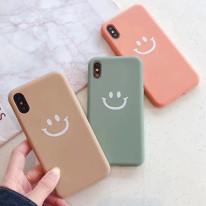 

Summer Simple Smile Face Soft TPU Phone Case For iphone 6 6s 7 8 Plus 7plus cases Solid Color Cover For iphone xs max xr x capa
