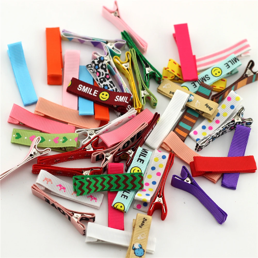 

40pcs/lot Girls Hairpins Clip Hair clip Children Hairpins barrettes With Ribbon Flower Print Ribbon Clip Bebes Hair clips