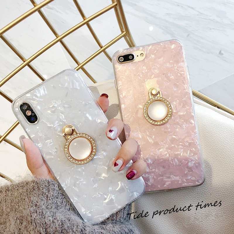 

Japan Korea hot Style 3D Pearl Diamond Ring ShellSeashell bling glitter soft case for iphone 5 6 6 s 7 8 plus X XS MAX XR cover