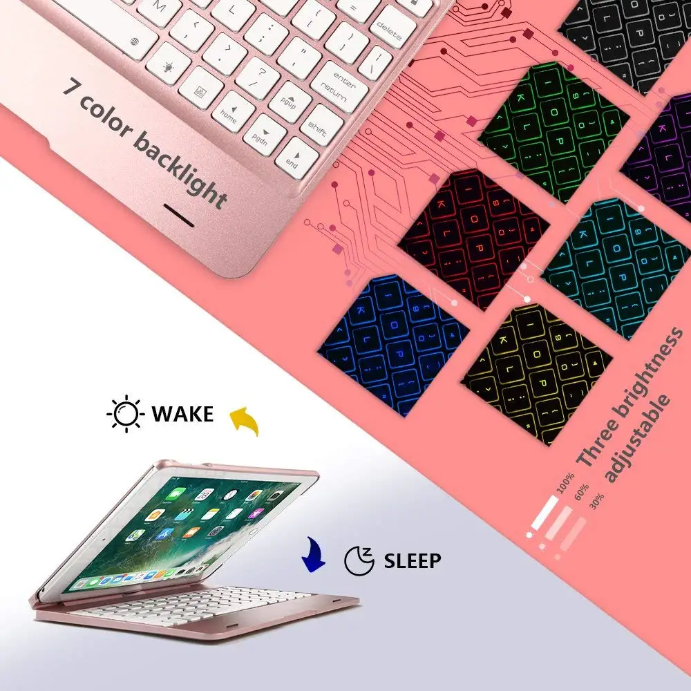 Для iPad 9 7 2017 2018 5th 6th Gen/Air 2/Pro цветов подсветка Беспроводная Bluetooth клавиатура