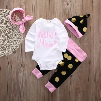 

Lovely Infant Baby Girl Outfits Clothes Set Romper Long Sleeve Cute Pants Hat Leggings Baby Girls Clothing 4PCS Set