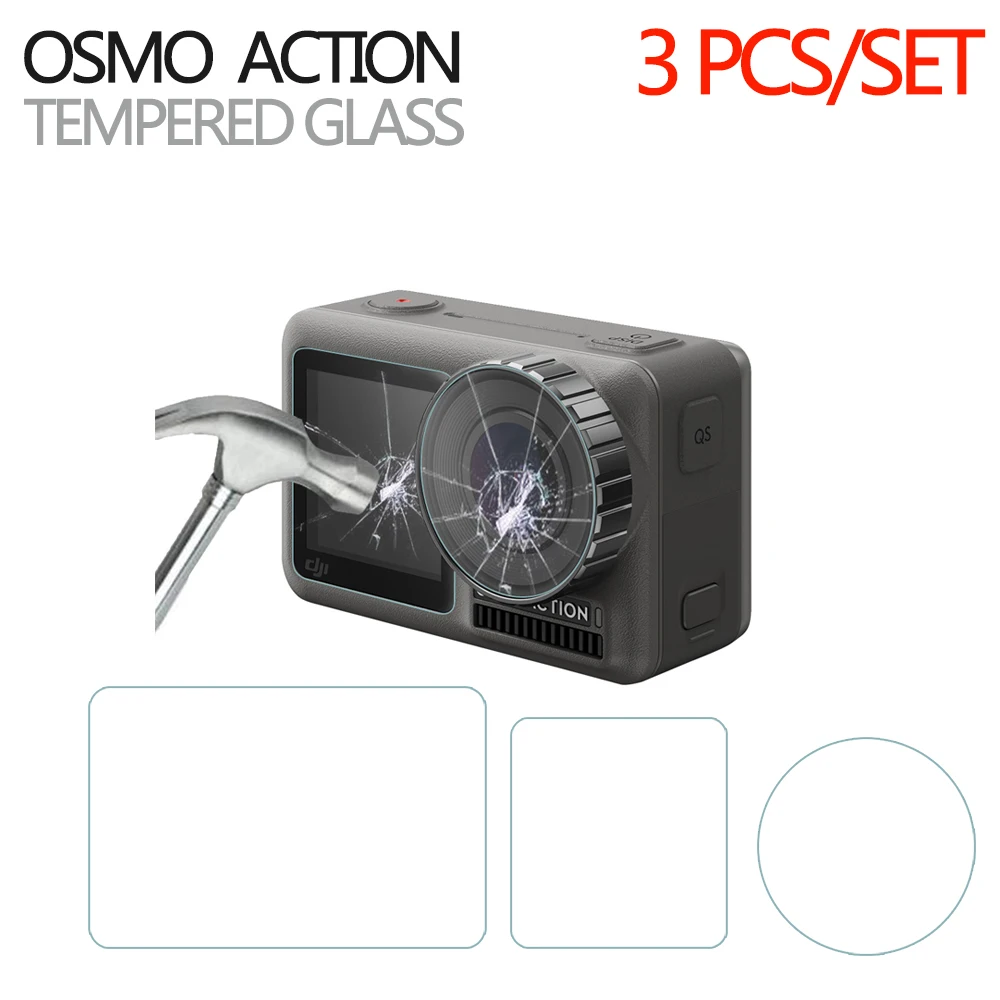 

3PCS/SET Tempered Glass Protector for DJI Osmo Action Sport Camera lens Scratch-resistant Protective Film Camera Accessories