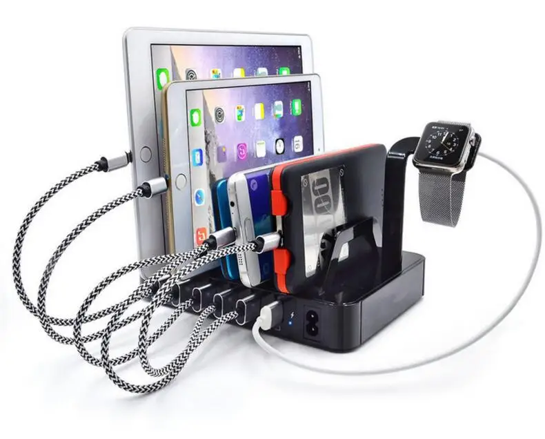 6 ميناء أوسب حامل محطة شحن HUB شاحن المنظم الأسود متعددة جهاز لوحي محمول عمود شحن ل فون 5 6 7 iwatch