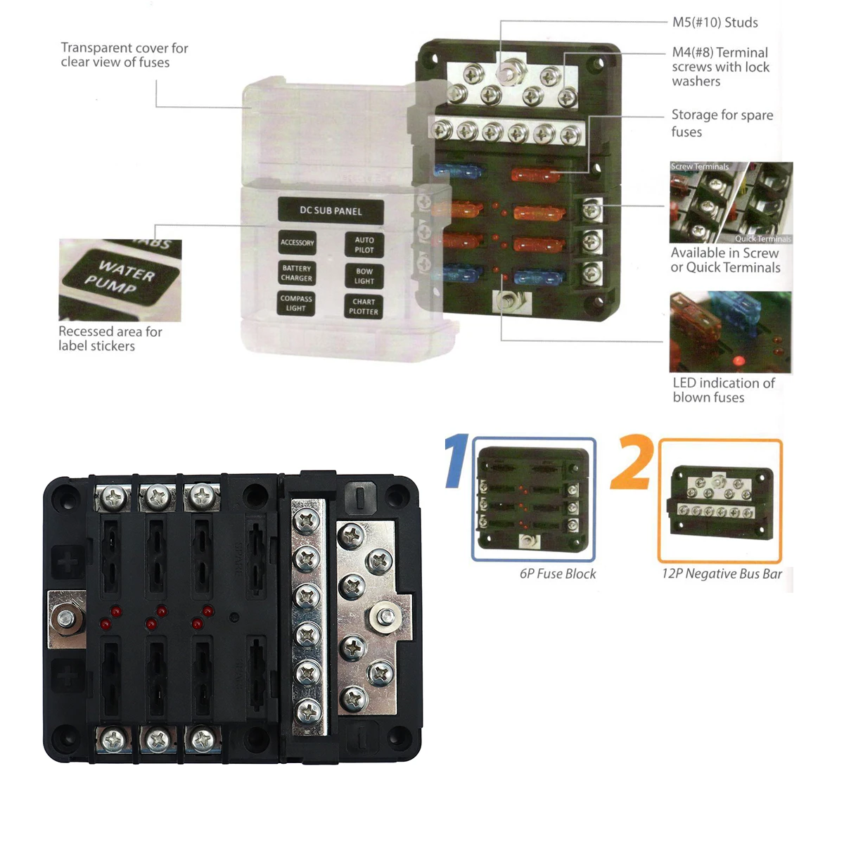 F3618 Dc Fuse Box With Lamp 12 Bit Negative Common Box Modular FL70 Fuse Holder Diagram Dc Fuse Box