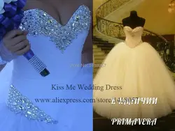 2015 реальный образец Свадебные и Бальные платья Vestido De Casamento Милая Кристалл Тюль Свадебные платья Кружево до lh065