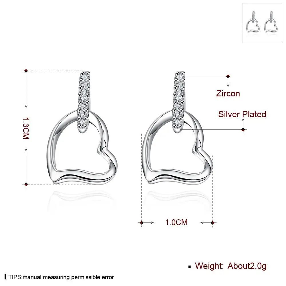 Новые поставки посеребренные серьги-гвоздики серьги, инкрустированные кристаллами в форме сердца модная Высококачественная обувь романтический циркон серьги E731 - Окраска металла: Посеребренный