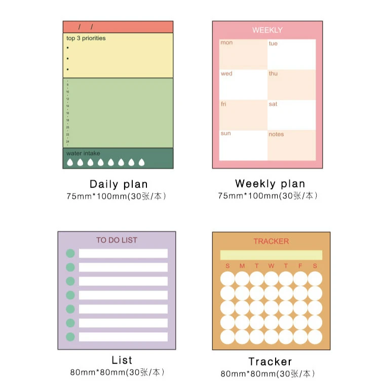 Теплая цветная система блокнотов ежедневный Еженедельный липкий блокнот милый календарный план мини-блокнот аксессуары для планировщика канцелярские принадлежности 30 листов