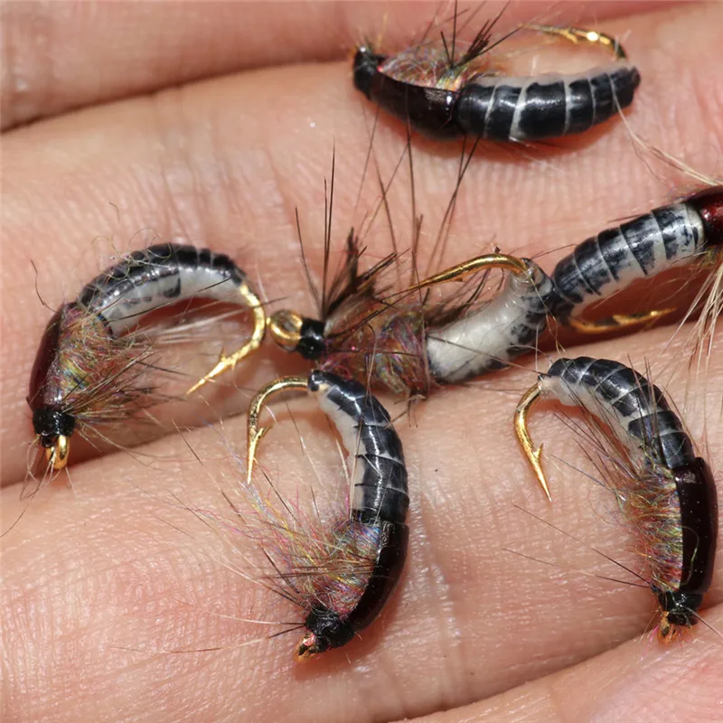 

6Pcs/Set #12 Realistic Nymph Scud Fly Trout Fishing Artificial Insect Bait Lure Simulated Scud Worm Fishing Lure