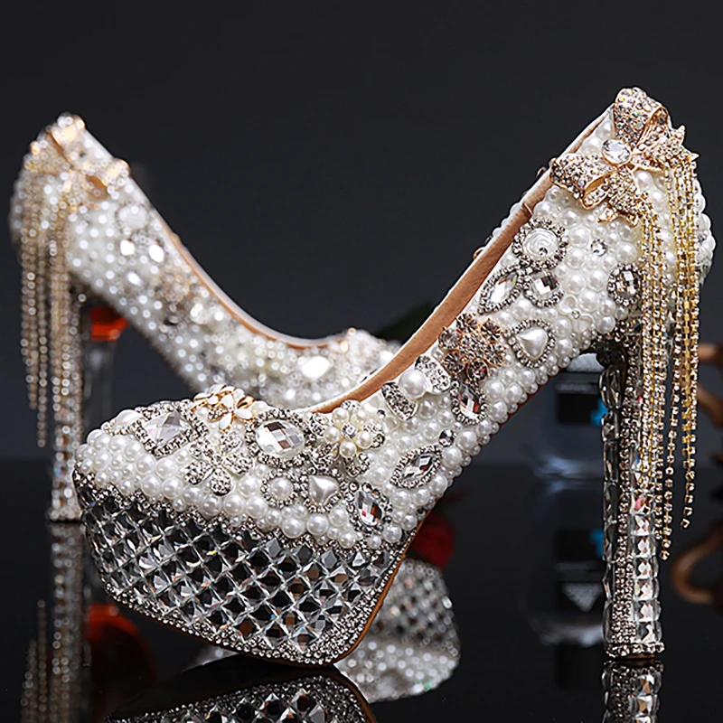 Women Wedding Pearl Shoes Crystal High Heels Platform Bow Tie Tassel Pumps Bridal Evening Party Sexy Ladies Shoes Plus Size 43 цена Women Wedding Pearl Shoes Crystal High Heels Platform Bow Tie Tassel Pumps Bridal Evening Party Sexy Ladies Shoes Plus Size 43 цены онлайн
