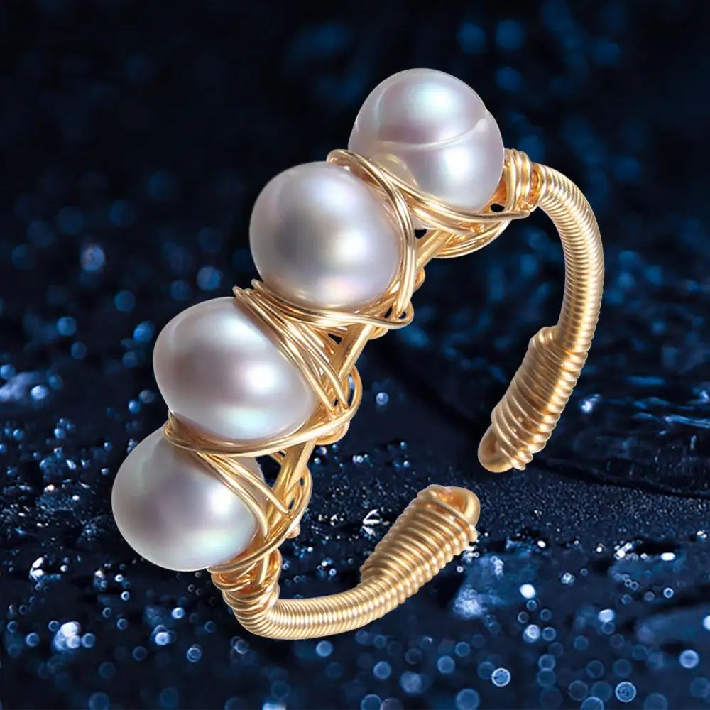 Кольцо SEVEN GIRL 6-7 мм, кольцо с натуральным жемчугом в стиле барокко для женщин, креативные золотые кольца ручной работы, роскошный подарок для девушек, светильник - Цвет камня: JZ0556-purple