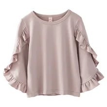 Г. Весенняя модная новая одежда для маленьких девочек Милая длинная блуза с рюшами на рукавах, розовые рубашки для девочек, детская рубашка школьные Блузы