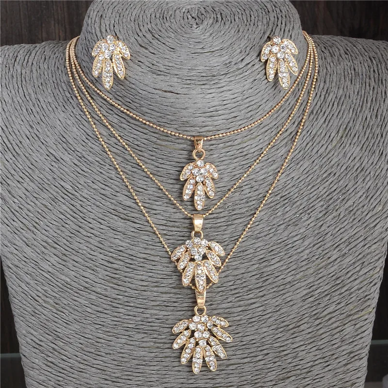 

MISANANRYNE Gold Color Classic Trendy Austrian Crystal Necklace Earrings Fabulous Wedding Jewelry Sets