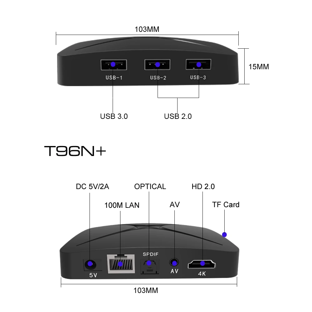 T96N + Smart Android 7 1 ТВ приставка 4 ГБ/32 ГБ RK3328 Четырехъядерный 4K Full HD 1080P H.265 2 4G 5G WiFi LAN BT4.1
