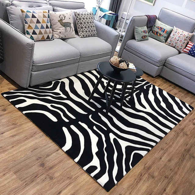 Online Black White Zebra Carpet Living Room Black White Zebra Carpet Living Room Livingroom Strip Rugs Thick Round Area Rug Custom Logo Designer