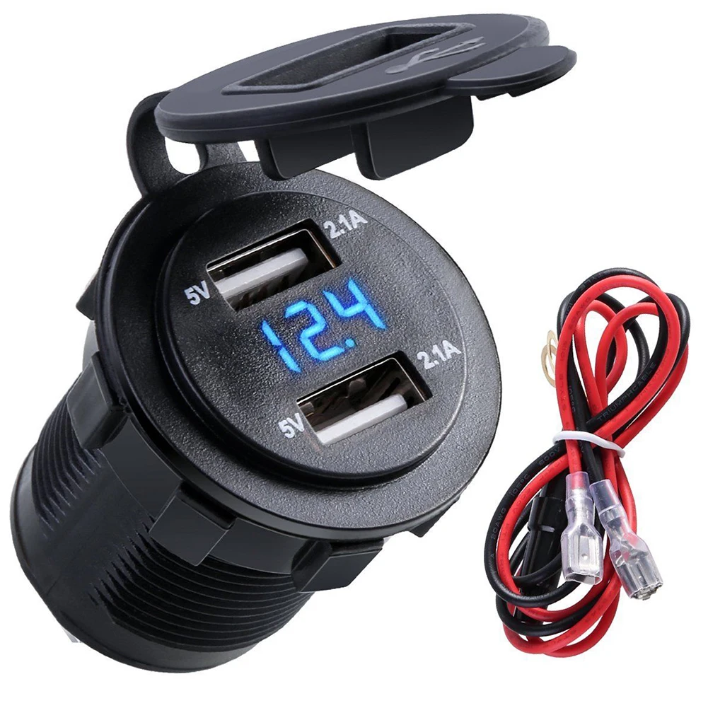 

Voltage Waterproof Socket Adapter Accessories Dual USB Durable Charger Power Outlet Navigation Digital Display Car Motorcycle