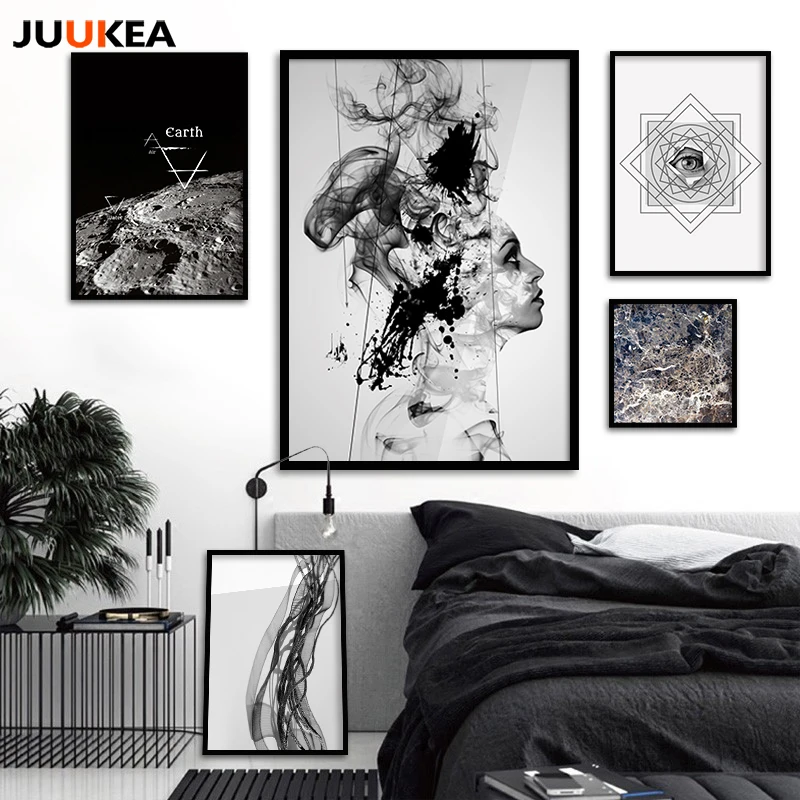 

Cuadro Original Fashion Black White Geometric Eyes Planet Canvas Painting Posters Wall Picture For Living Room Nordic Wall Decor