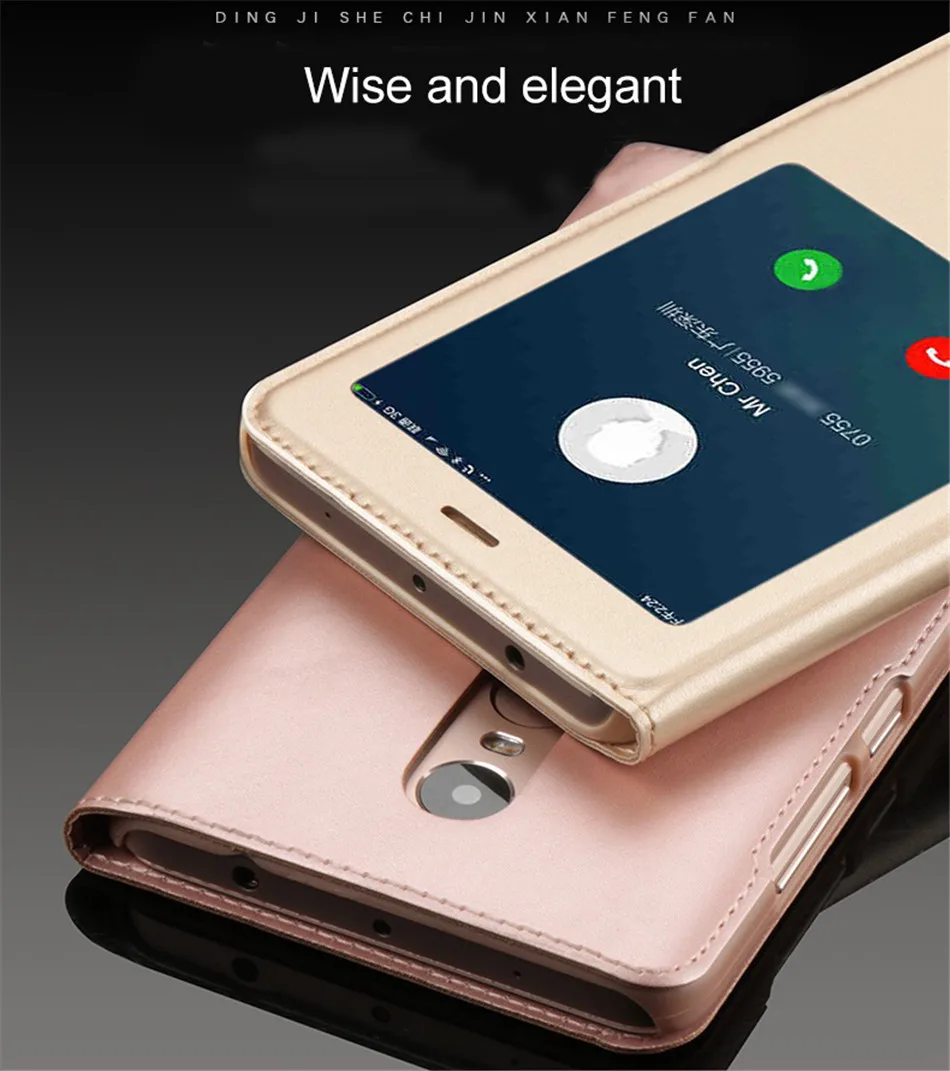 For Xiaomi Redmi 4X 4A Note 4 4X Smart Quick View Open Window Flip PU Leather Cover Case Shock-proof Stand Matte Retro Phone Bga (1)