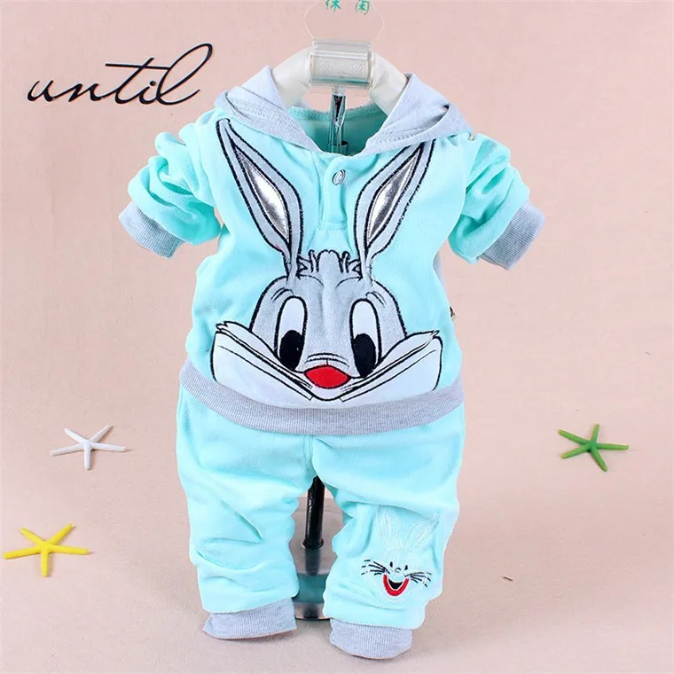 Одежда для новорожденных мальчиков 2019 осень весенняя одежда для маленьких девочек толстовка с кроликом + штаны комплект из 2 предметов