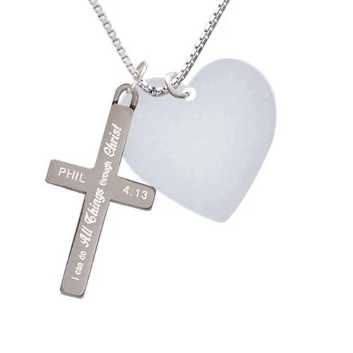 Acrylic 1 Imitation Pearl Heart - I Can Do All Things - Cross Necklace (1)