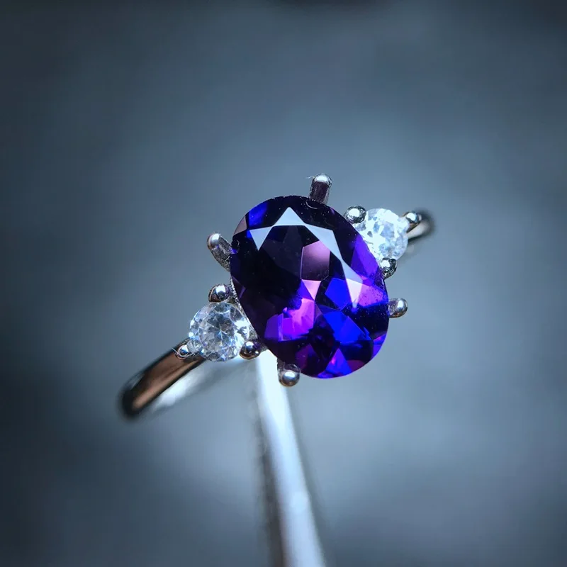 

MeiBaPJ Natural Amethyst Gemstone Simple Ring for Women Real 925 Sterling Silver Fine Jewelry