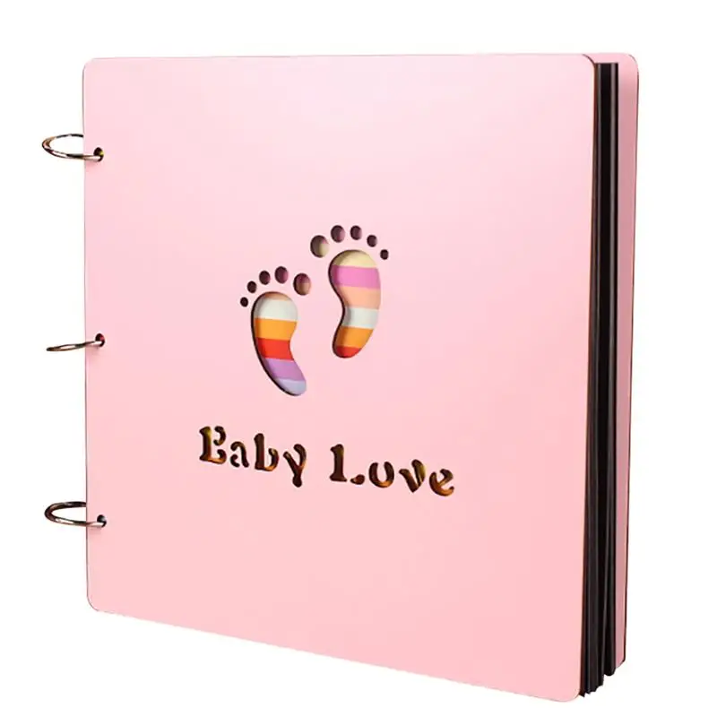 Детский дневник DIY деревянный креативный фотоальбом Keepsake Journal для ребенка - Цвет: Pink