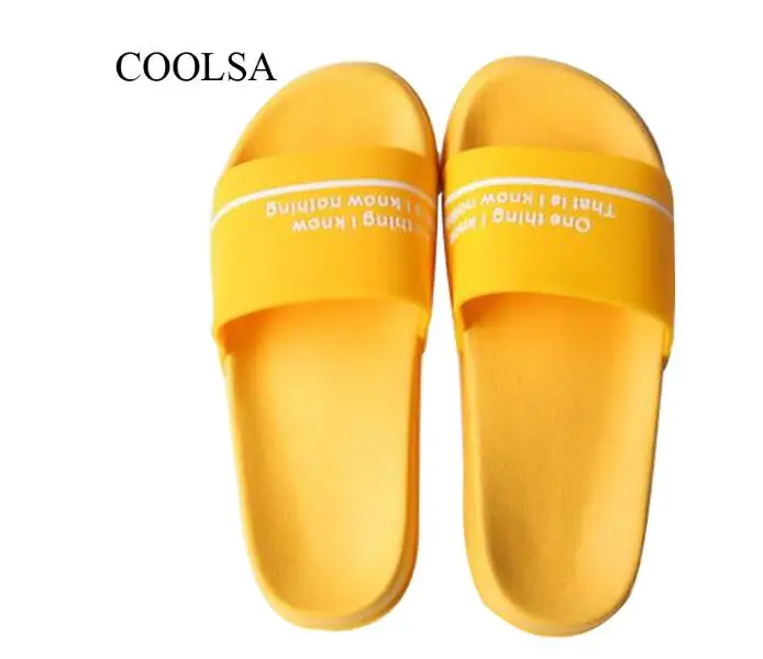 COOLSA женская домашняя обувь снаружи желтый письмо шлёпанцы для женщин пляжные сланцы Indoor ванная комната отель женские шлепанцы - Цвет: Striped Yellow
