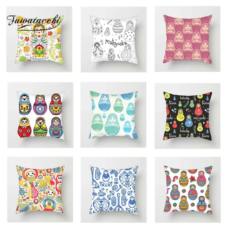 

Fuwatacchi Russian Doll Cushion Cover Cartoon Artwork Decor Throw Pillow Cover For Home Sofa Chair Decorative Pillows Case