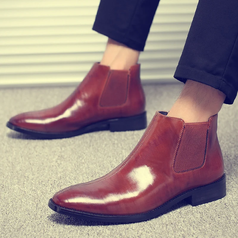 Misalwa Spring Winter Fur Men's Chelsea Boots Leather Casual Shoes Male British Style Slip-on Wedding Dress Short Boot For Man Misalwa Spring Winter Fur Men's Chelsea Boots Leather Casual Shoes Male British Style Slip-on Wedding Dress Short Boot For Man