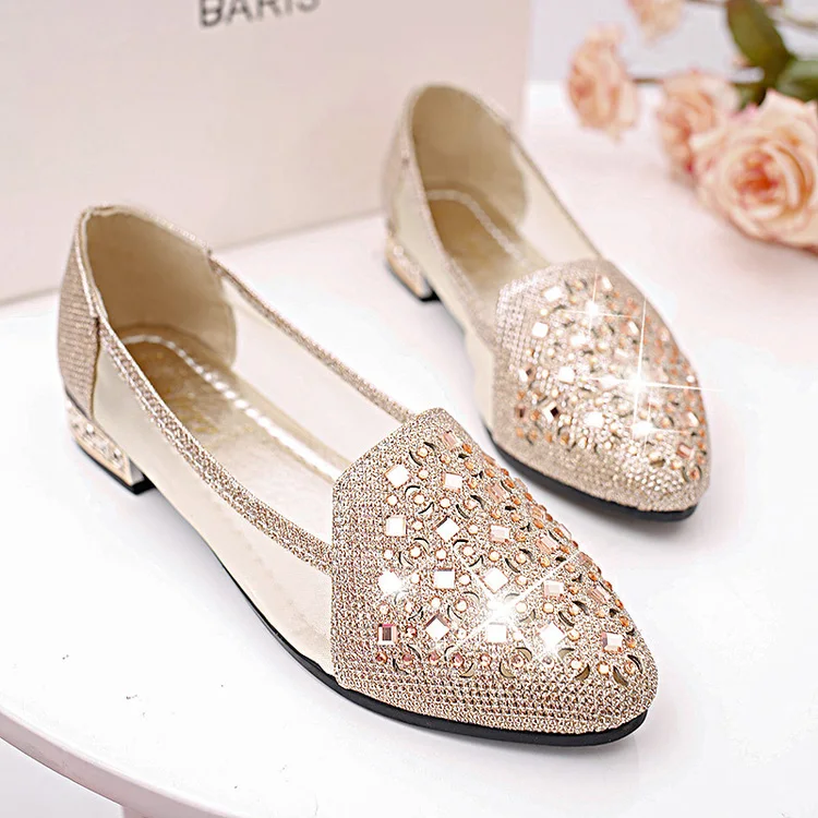 Ladies Dress Sandals JeashCHAT Women's Rhinestone Flat Sandals