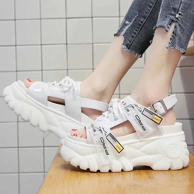 Women's platform Sandals Summer White Black Wedge High Heels Shoes Female Leather Casual Chunky Sandals Buckle Beach shoes 866w Women's platform Sandals Summer White Black Wedge High Heels Shoes Female Leather Casual Chunky Sandals Buckle Beach shoes 866w