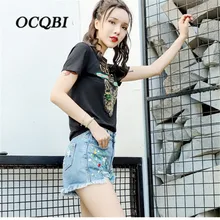 Большие размеры шорты рваные джинсы для женщин уличная Горячая сексуальная вышивка вспышки джинсы с бахромой