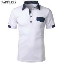 Джинсовая Лоскутная Хлопковая мужская рубашка поло, новинка, брендовая Летняя мужская рубашка поло с коротким рукавом, Повседневная приталенная рубашка поло, мужская рубашка