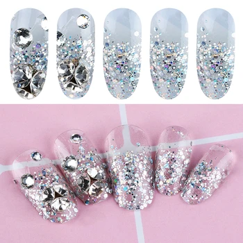 

24Pcs/set Reusable Holographic False Nails Diamond Flower Holo Nail Glitter Sparkly Mini Slice Paillette Sequins Fake Nails