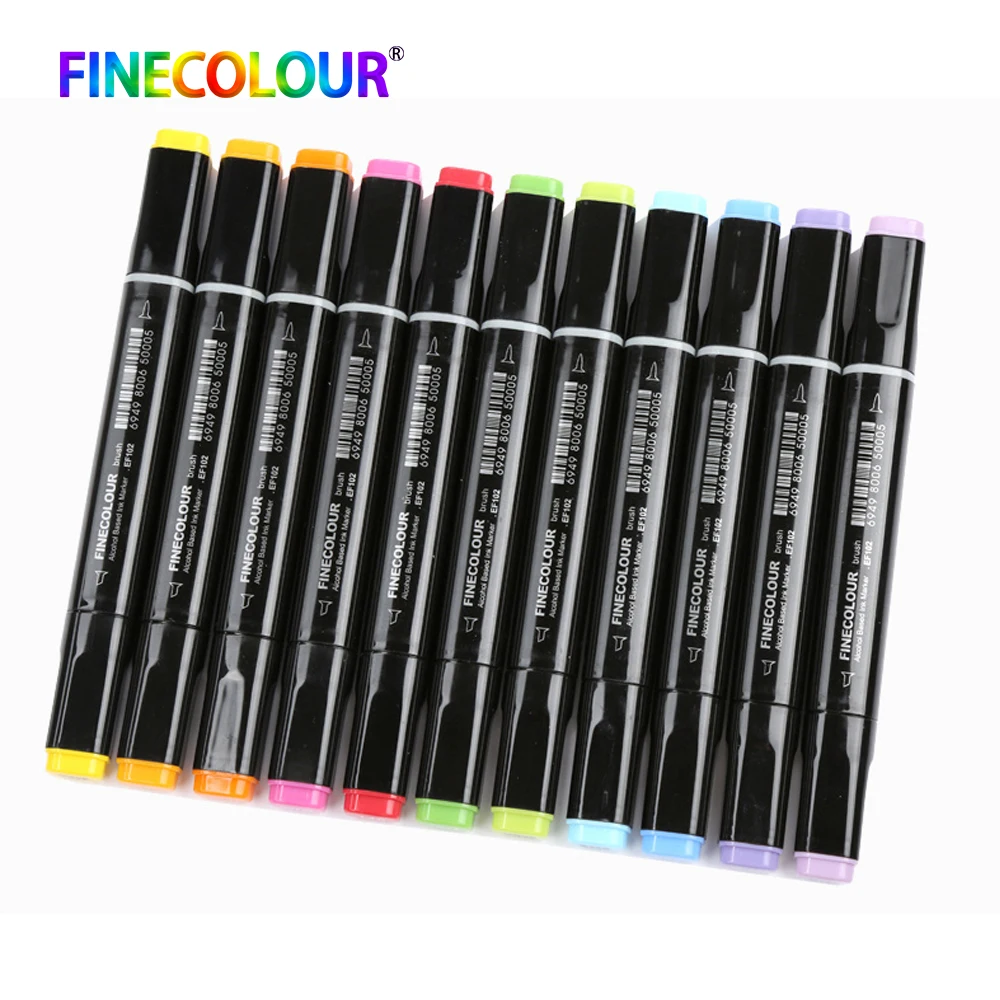 Finecolour EF102 на спиртовой основе с кляксами для манга зубная щетка с двумя головками и маркер-кисточка 12/24/36 Набор Профессиональный маркер для рисования ручка для товары для рукоделия