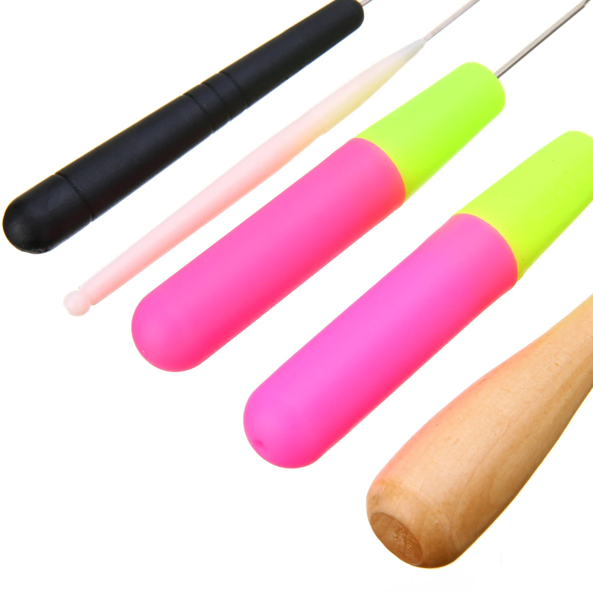 5pcs Crochet Needle Braiding Latch Hook Plastic & Wood Handle Tool Weaving Hair Sweater Wool Dreadlock DIY Handmade Crafts