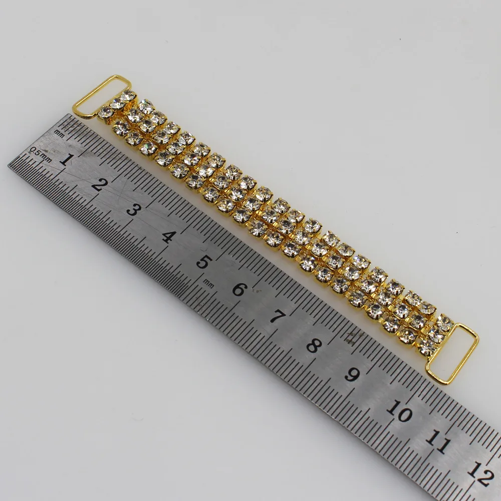 

Golden 3rows 105MM 2PC Charm Chain Bikini Connectors / Buckle reinforcement flat chain made of metal rhinestone bikini buckle