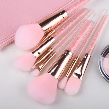 Zoreya Brand 8Pcs Pink Crystal Makeup Brush Set Eye Shadow Flawless Concealer Crease Eyebrow Foundation Brushes Face Brush Tools 3