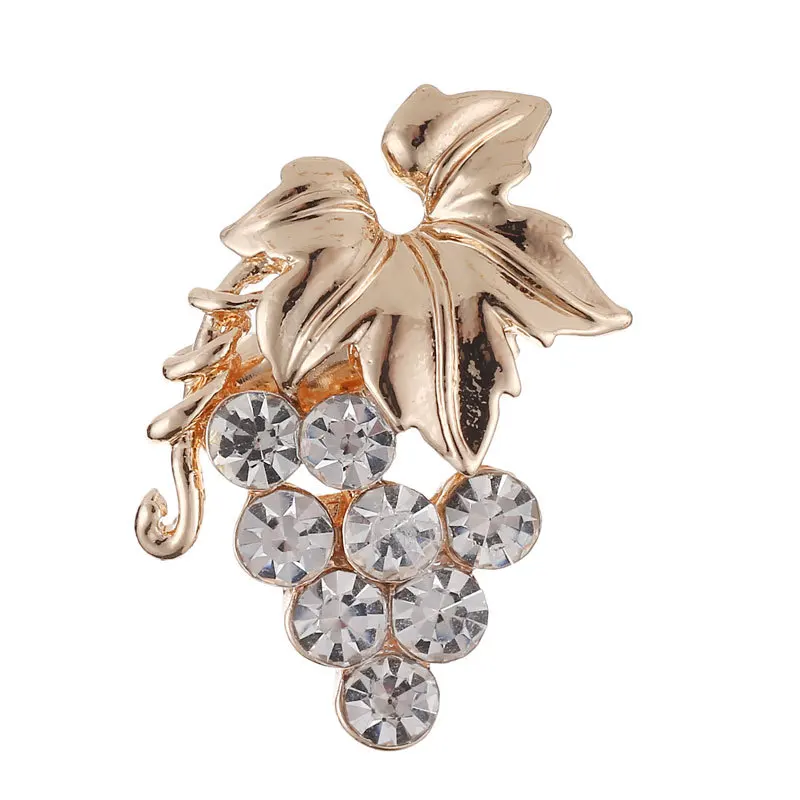 

Fashion Jewelry Rhinestone Grape Brooches Zinc Alloy Fruit Plant Pin Garment Accessories