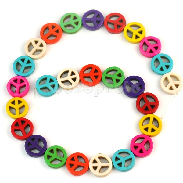 

26Pcs Mixed Color Mini Peace Sign Spacer Charm Beads Turquoise 15mm Jewelry New