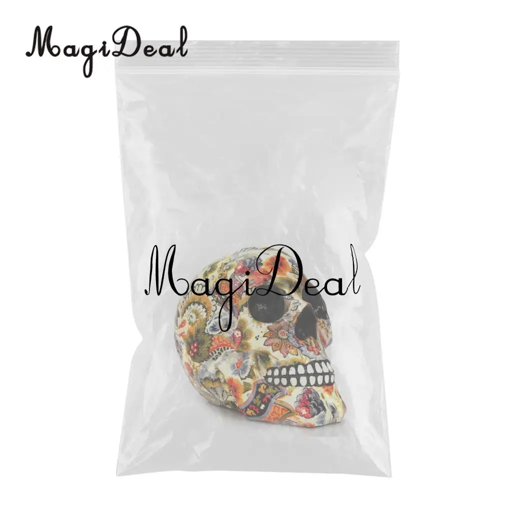 Resin Skull Model Ornament Home Decoration Flower Pattern Water Transfer Printing Souvenir for Halloween and Christmas