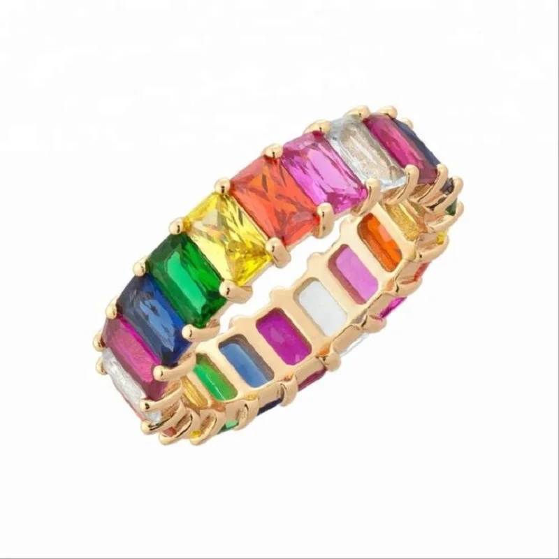 

Boho Hot Sale Rainbow Gold Ring Fashion Engagement Zircon Semi-precious Stone Top Quality Charm Finger Rings For Women Jewelry