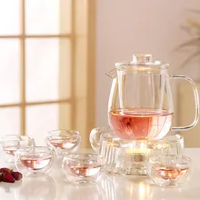 8 шт./упак. 600 мл стеклянный, в простом стиле чайник Стекло с двойными стенками комплект Nordic Стиль чайник с цветами Кофе горшок жаростойкий чайник с чашками