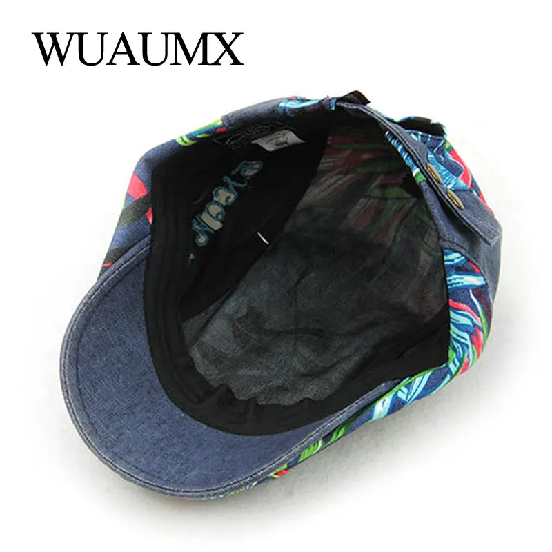 Wuaumx брендовые летние берет Шапки для Для женщин Для мужчин печати листья остроконечные шляпа солнца плоским Кепки газетчик регулируемый летние шляпы для женщин береты женские шляпа женская летняя кепка корея берет