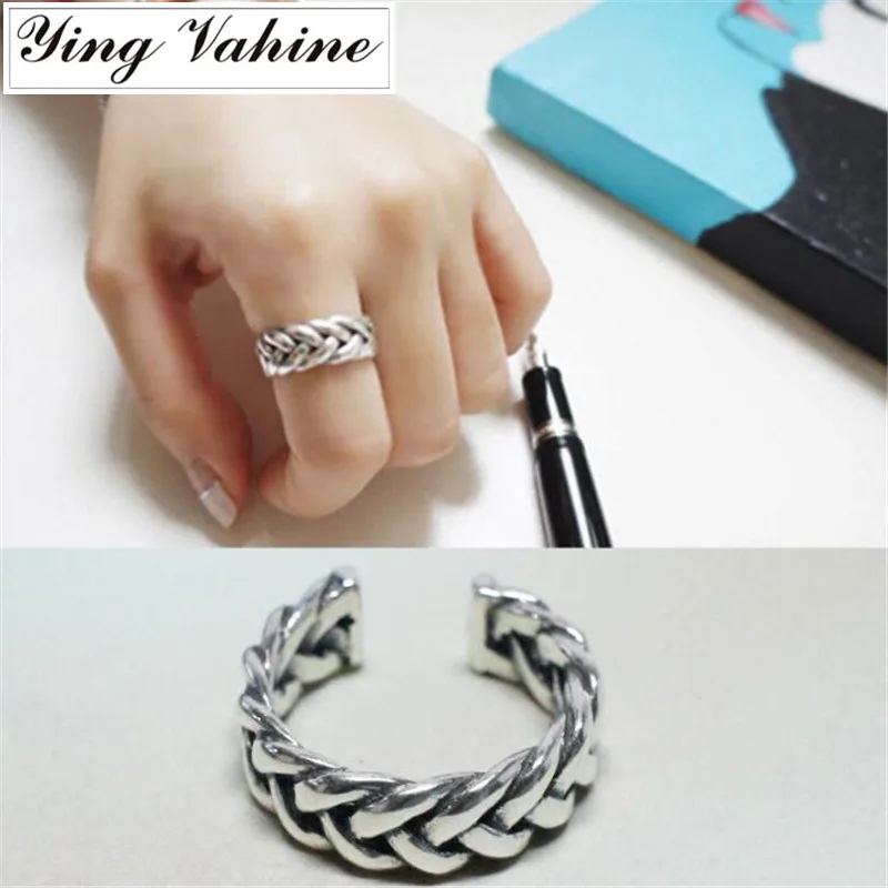 

ying Vahine 100% 925 Sterling Silver Jewelry Retro Thick Weave Rings for Women anillos bague femme & homme