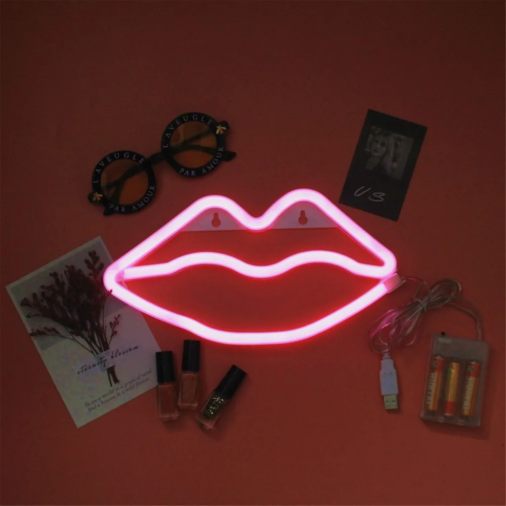 

TONGER Lips Neon Sign Table LED Night Light Decor Neon Desk Table Lamp Light for For Baby Bedroom Decoration Wedding Party Decor