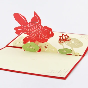 

Golden fish lotus greeting card /3D card pop up card/ customize Free shipping