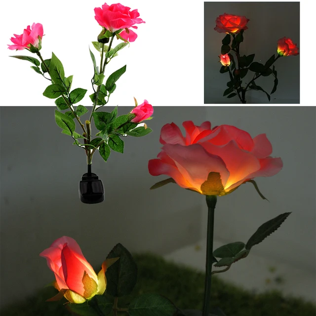 Solar Ed Energy Saving 3 Led Rose Flower Stake Garden Yard Solar Ed Energy Saving 3 Led Rose Flower Stake Garden Yard Decor Light Landscape Patio Decoration